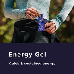 GU Energy Original Gel Caramel Macchiato liquid splash highlighting ready-to-use energy.