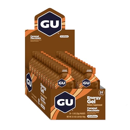 GU Energy Gel Caramel Macchiato packet closeup showing convenient single-serving packaging.