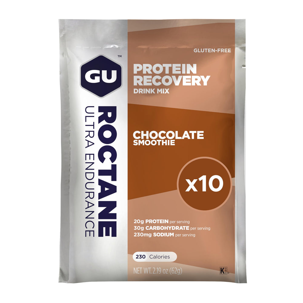GU Energy Roctane packaging box highlights recovery formula after training.
