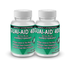 GUAI-AID 800 caplets bottle front shows the dye-free, easy-to-swallow design.