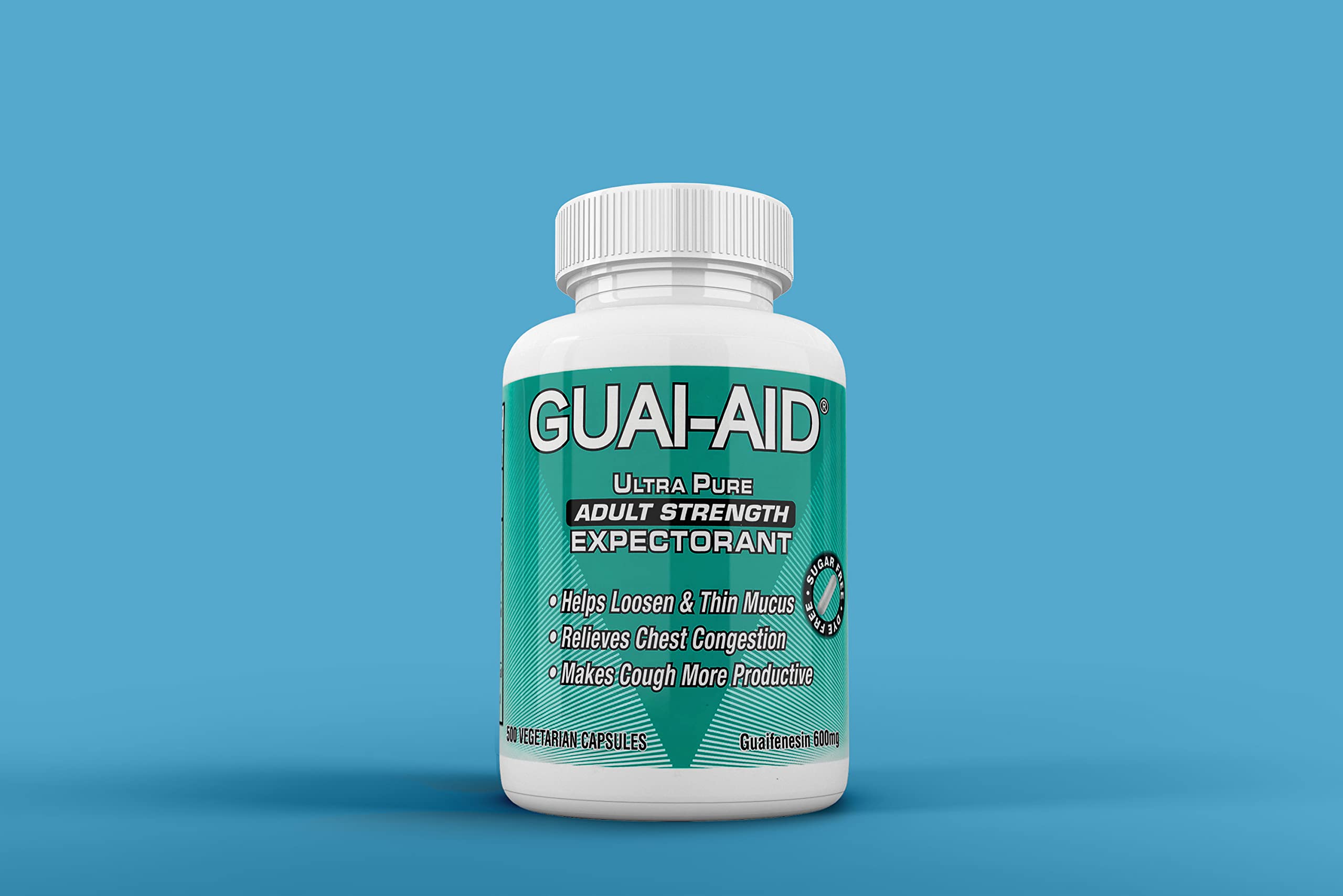 Close-up of GUAI-AID capsules inside the bottle for reference.