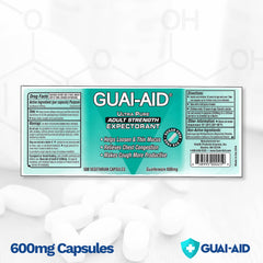 Dye-free formula icon emphasizes GUAI-AID's clean capsule design.