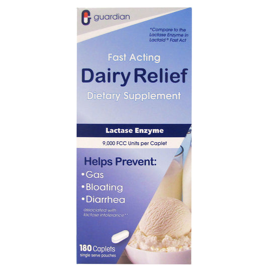 Guardian 360 caplets maximum strength lactase packaging front for travel readiness