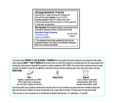 Close-up of Guardian Dairy Relief label highlighting the lactase enzyme content.