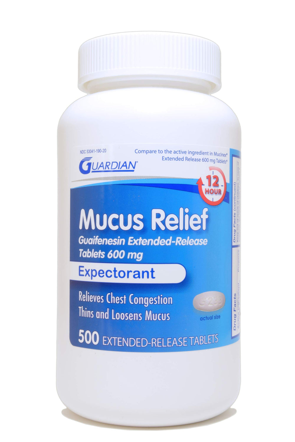 guardian mucus relief bottle front view showing easy daily dosing for chest congestion relief