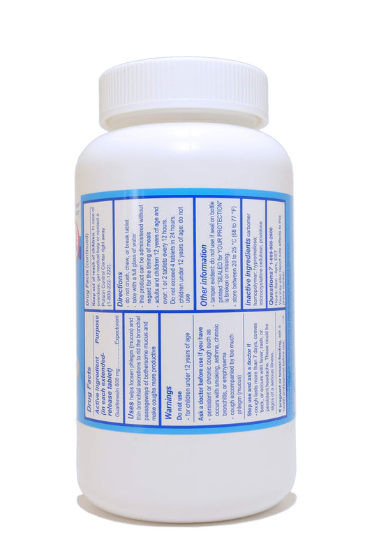 guardian mucus relief bottle side view with label highlighting 600 mg extended release