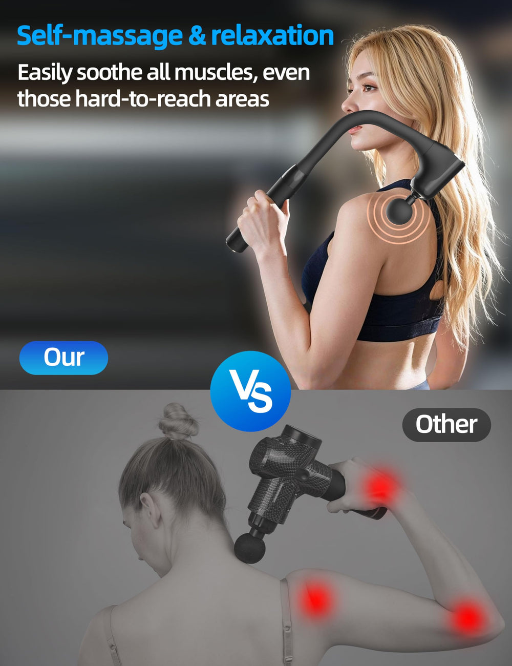 Guganas massage gun with four interchangeable heads targets different muscle groups