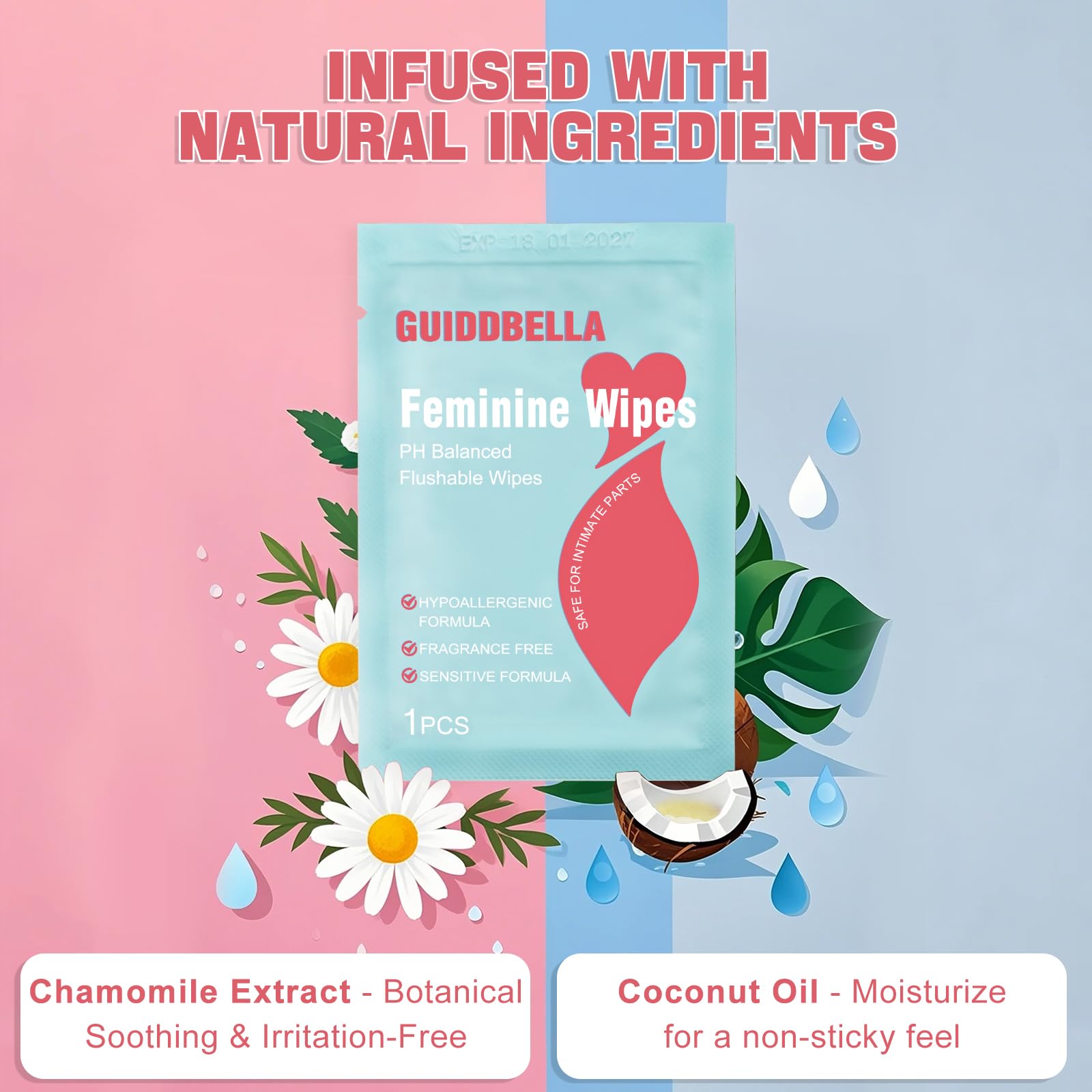 GUIDDBELLA flushable wipes with plant-based fibers for quick cleansing