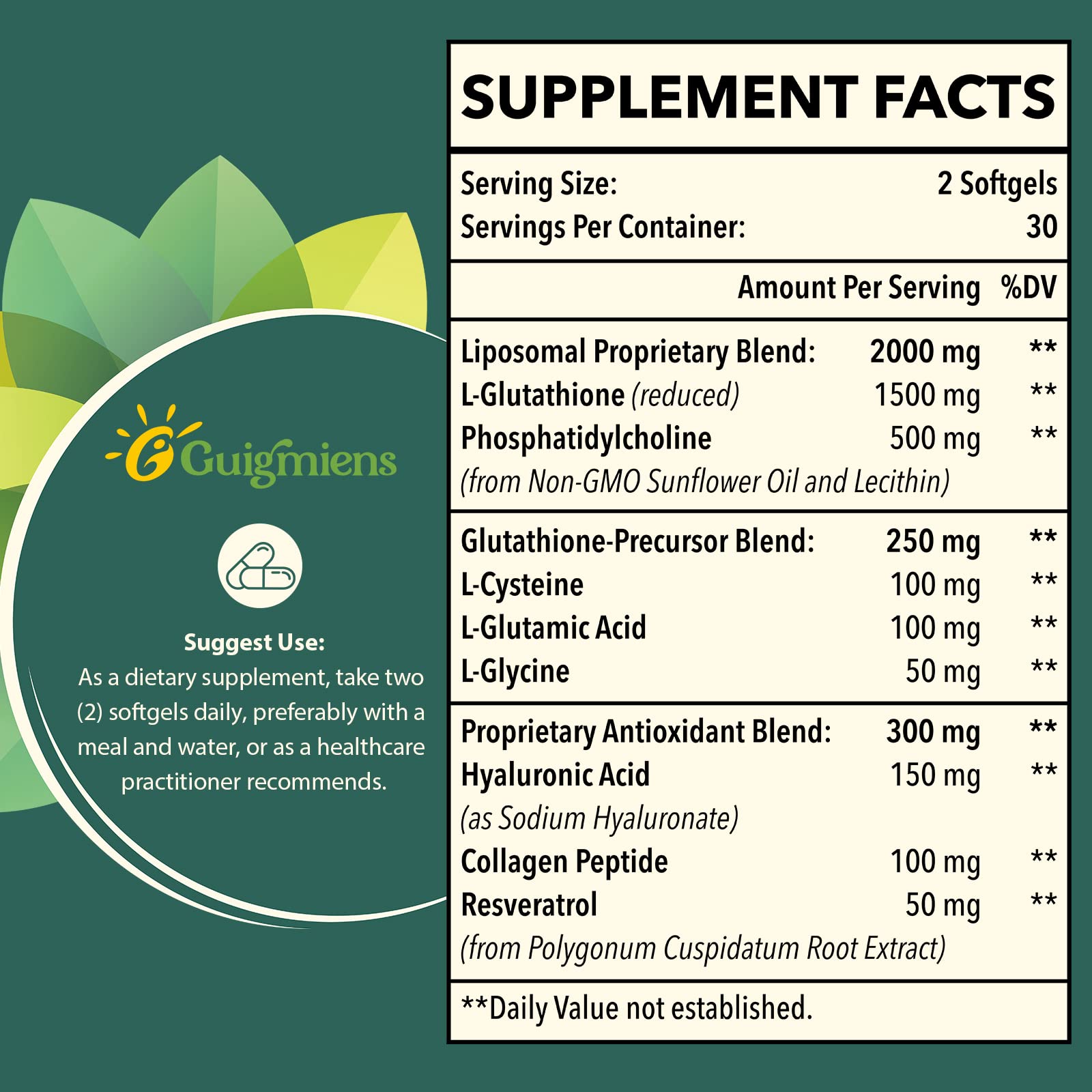 Guigmiens Liposomal Glutathione softgels for convenient daily supplementation.