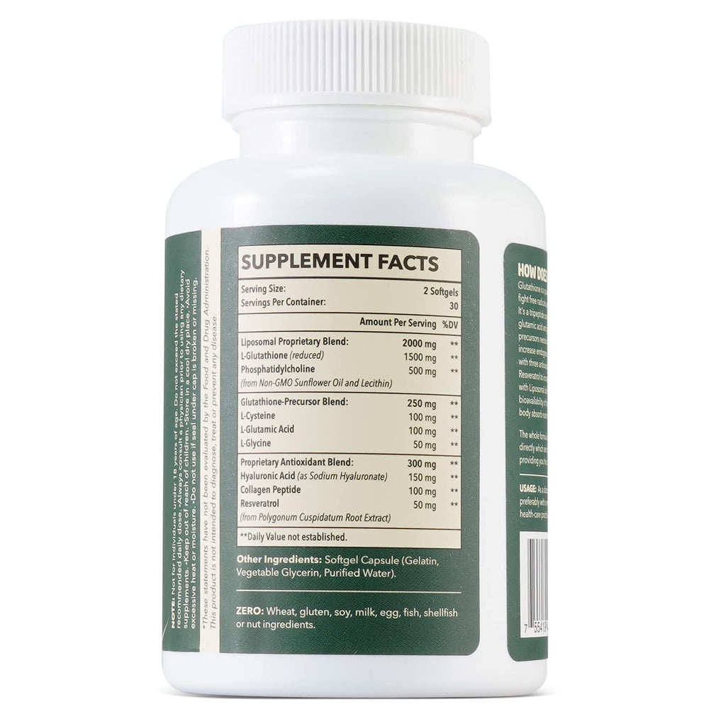 Guigmiens Liposomal Glutathione close-up shows premium ingredient blend.