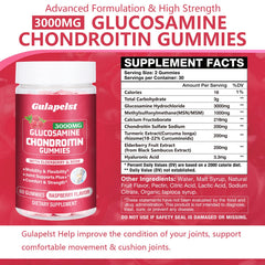 Gulapelst label close-up shows glucosamine, chondroitin, MSM and elderberry ingredients.