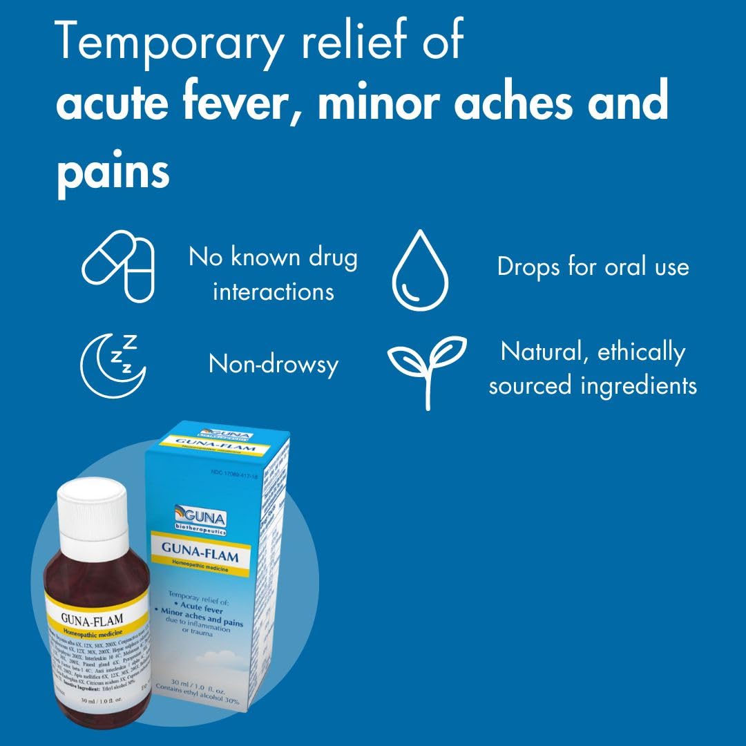 GUNA Flam bottle pour with dropper, easy dosing for minor pains.