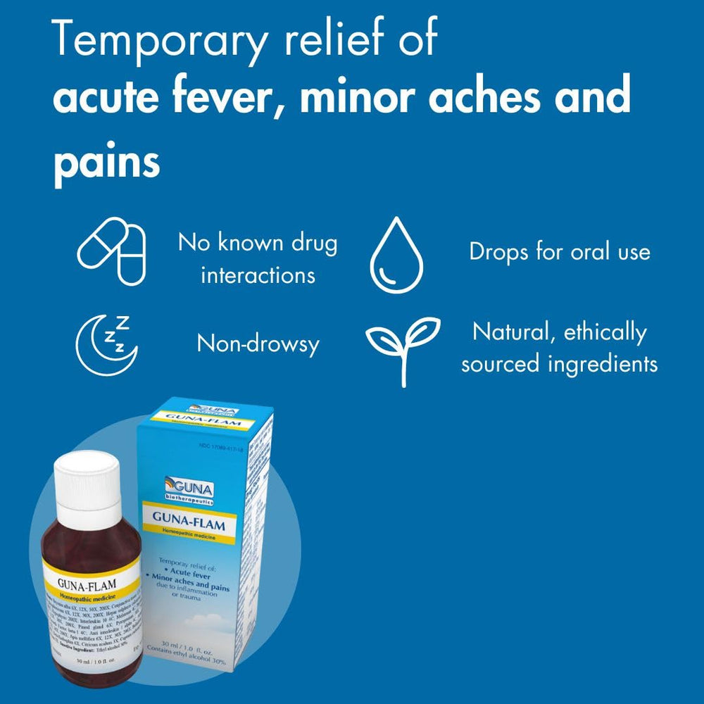 GUNA Flam bottle pour with dropper, easy dosing for minor pains.