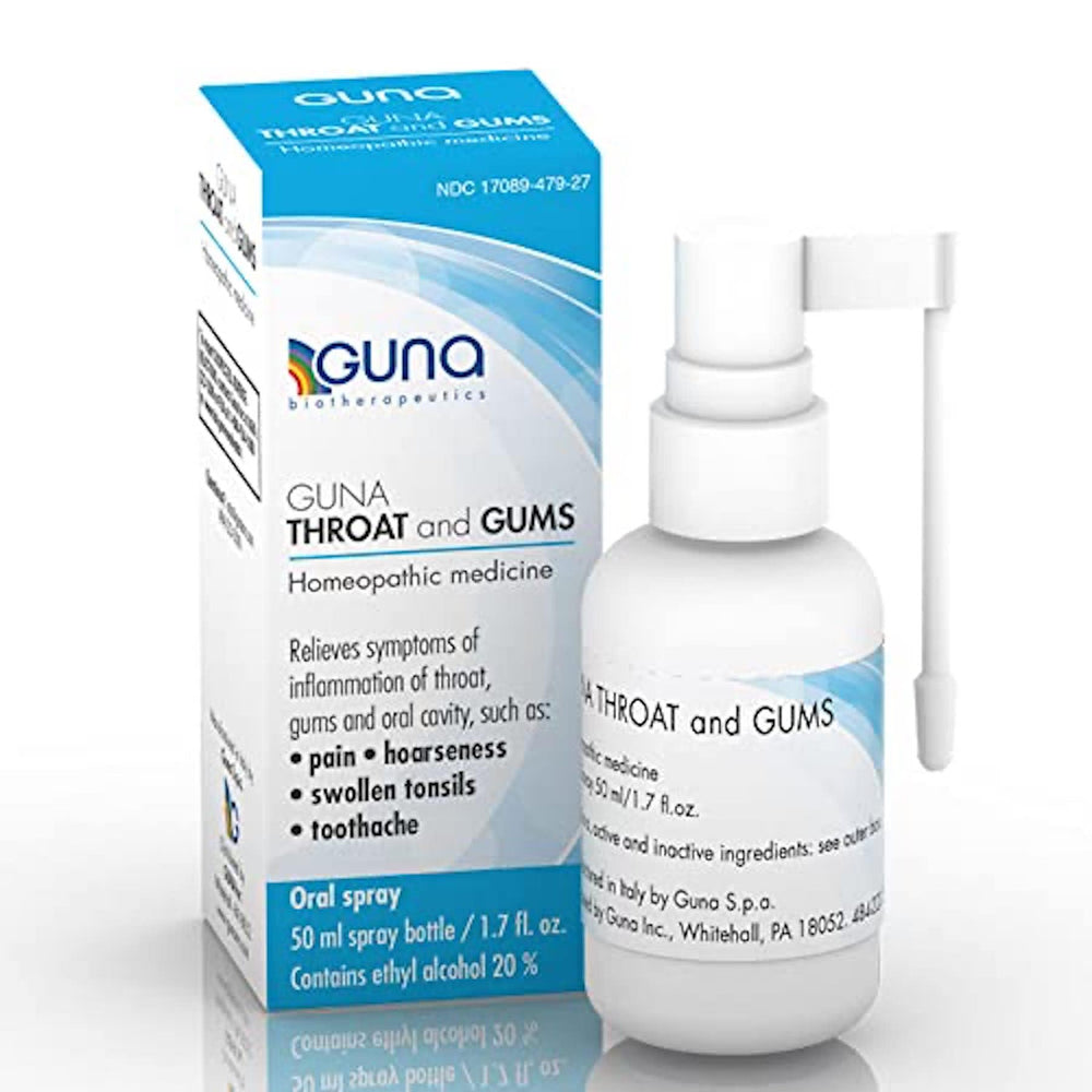 GUNA throat and gums spray bottle offering gentle soothing for irritated throat.