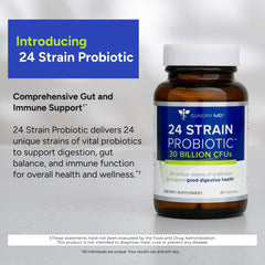 Gundry MD 24 Strain Probiotic bottle back detailing strains and daily support.