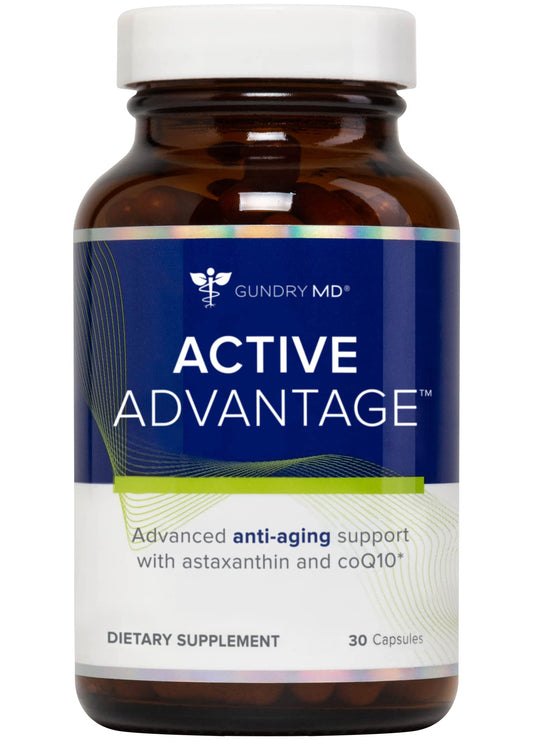 Gundry MD Active Advantage bottle close-up highlighting energy and metabolism support.