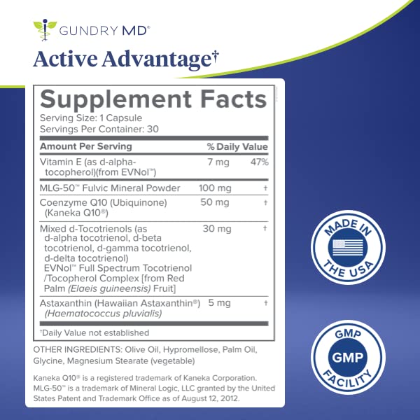 Gundry MD Active Advantage capsules shown for steady energy and endurance.