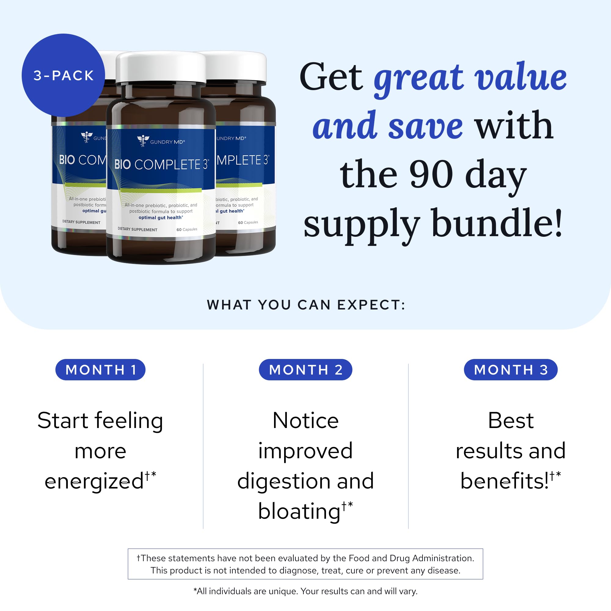 Gundry MD Bio Complete 3 capsules close-up for convenient daily use.