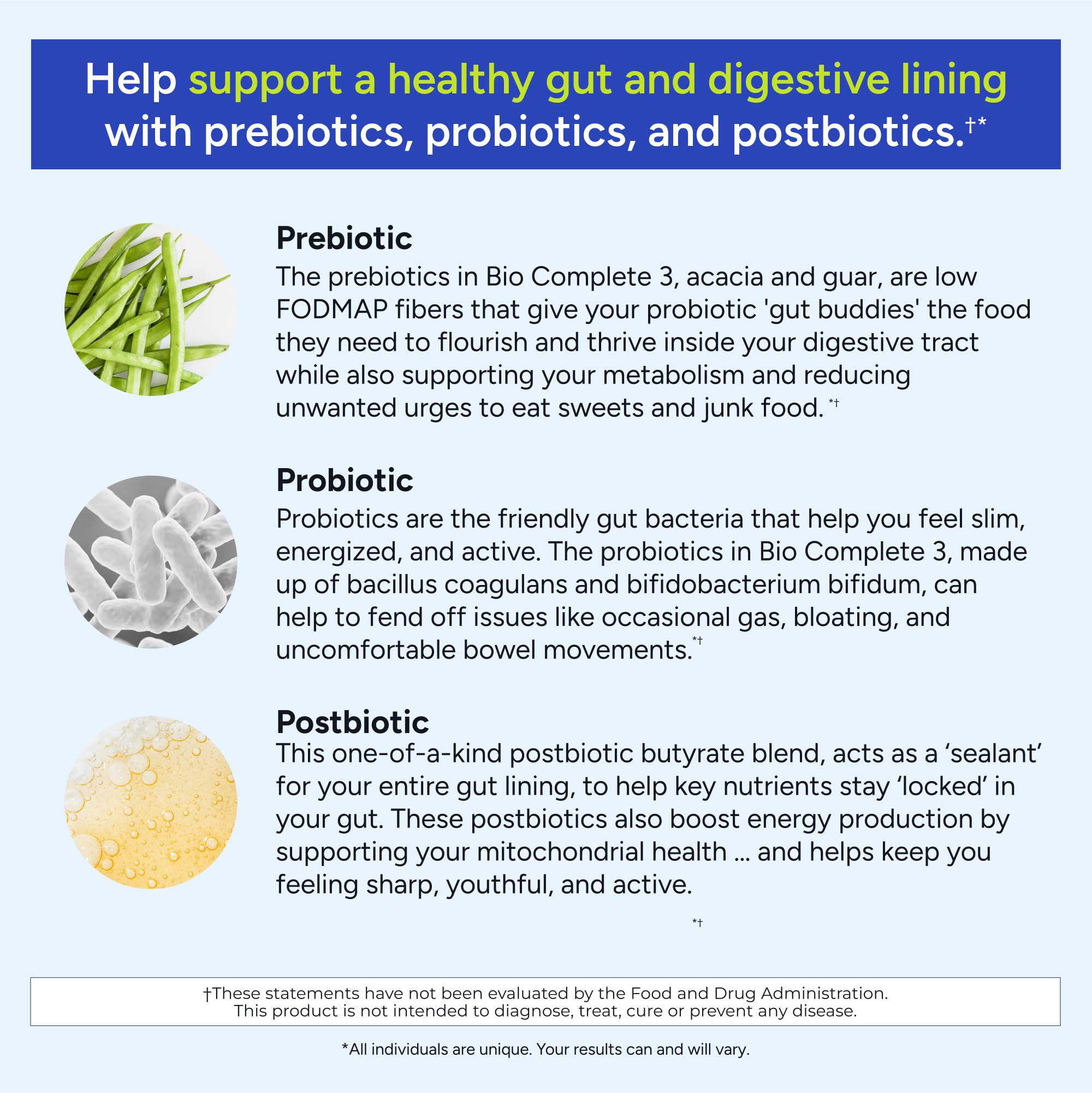 Gundry MD Bio Complete 3 probiotic blend visual emphasizing gut support