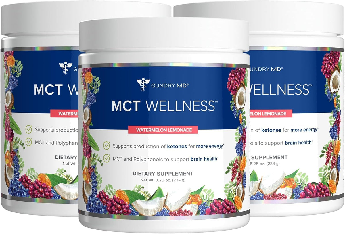 Gundry MD MCT Wellness Powder bottle in Watermelon Lemonade flavor for on-the-go energy