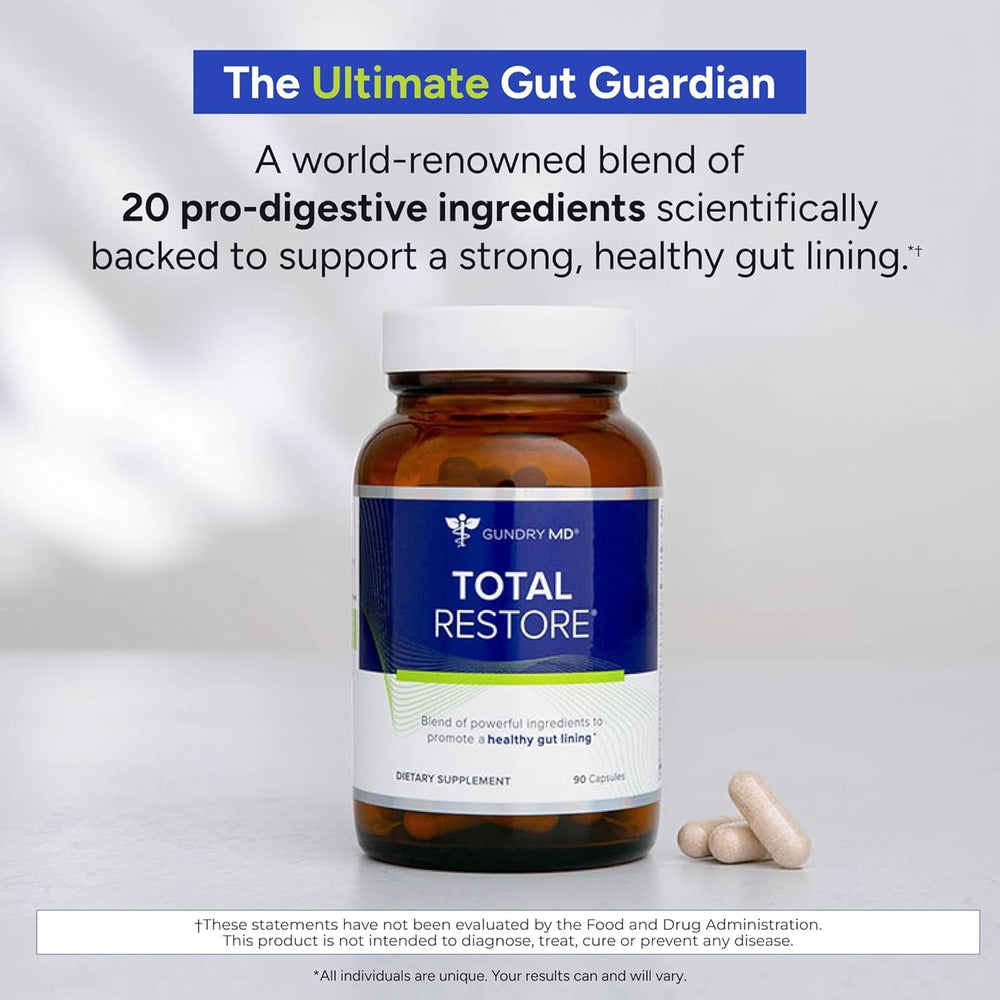 Gundry MD Total Restore label close-up highlighting ingredients and benefits