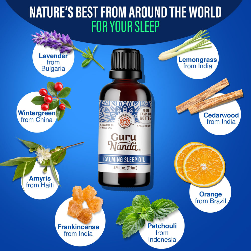 GuruNanda Calming Sleep pillow spray mist for calming bedtime rituals.