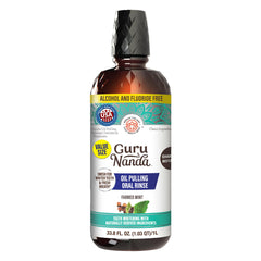 GuruNanda CocoMint bottle front view, 1L refill-friendly packaging for daily oil pulling.