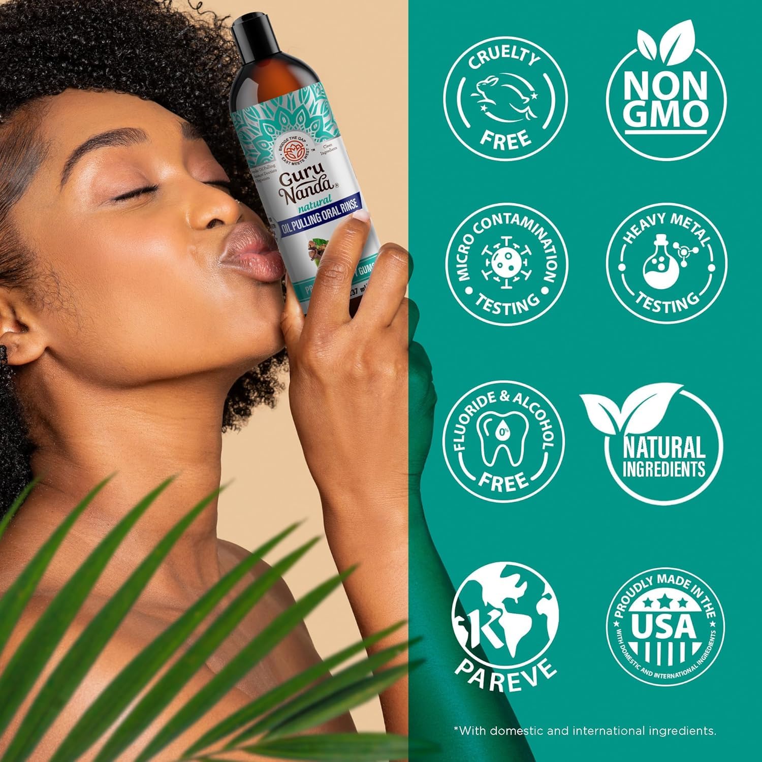GuruNanda CocoMint alcohol-free label emphasizes gentle daily care.