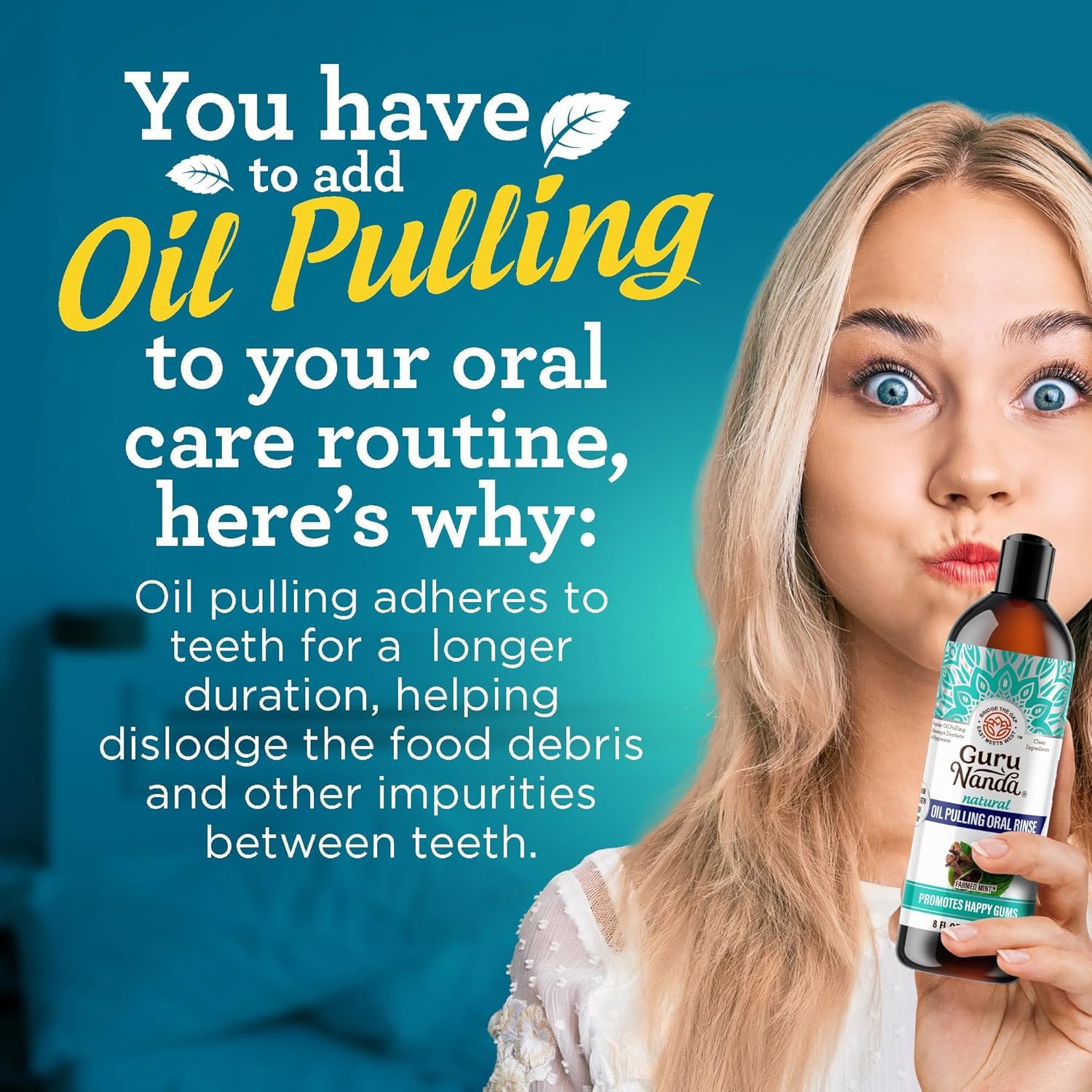 GuruNanda three 8 oz bottles display volume suitable for daily use oil pulling routine.