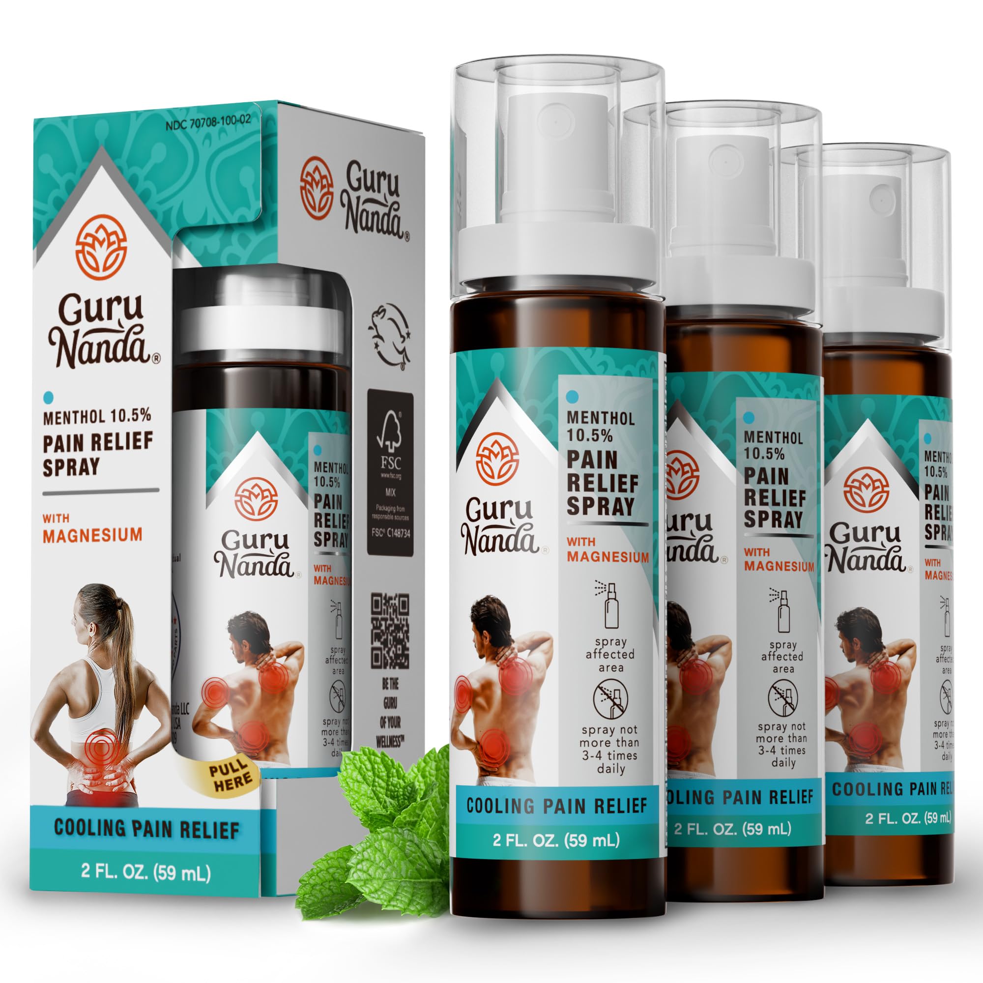 GuruNanda Menthol Magnesium Spray bottle provides fast cooling relief for sore muscles.