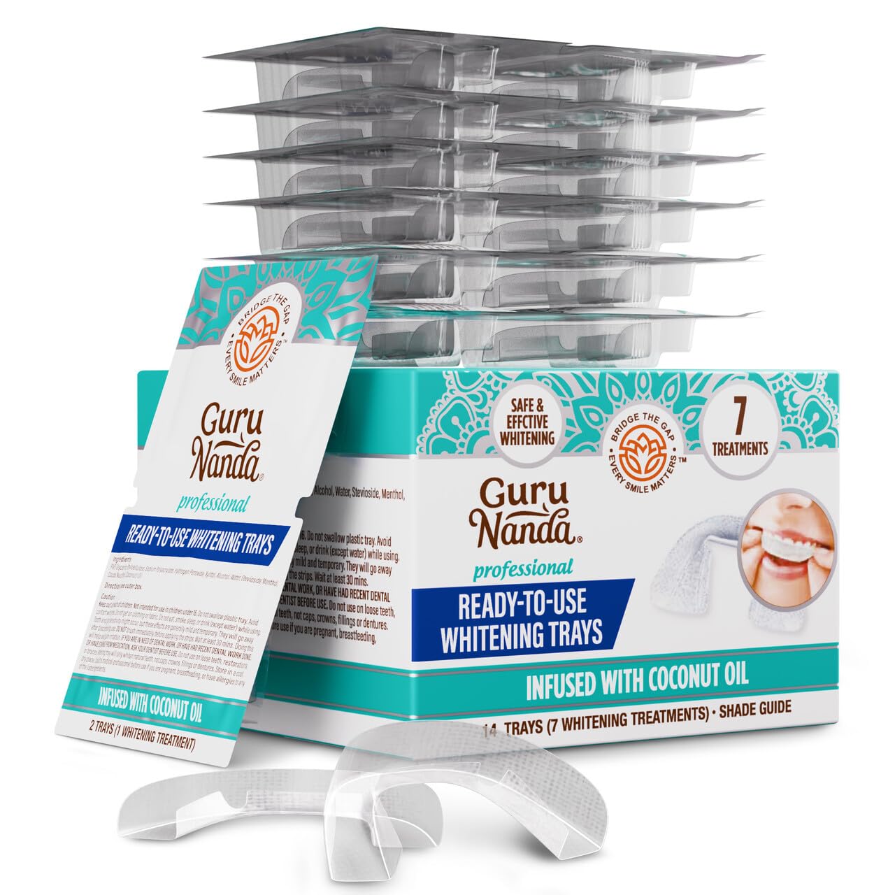 GuruNanda Ready-to-Use Trays box front for an easy at-home whitening routine