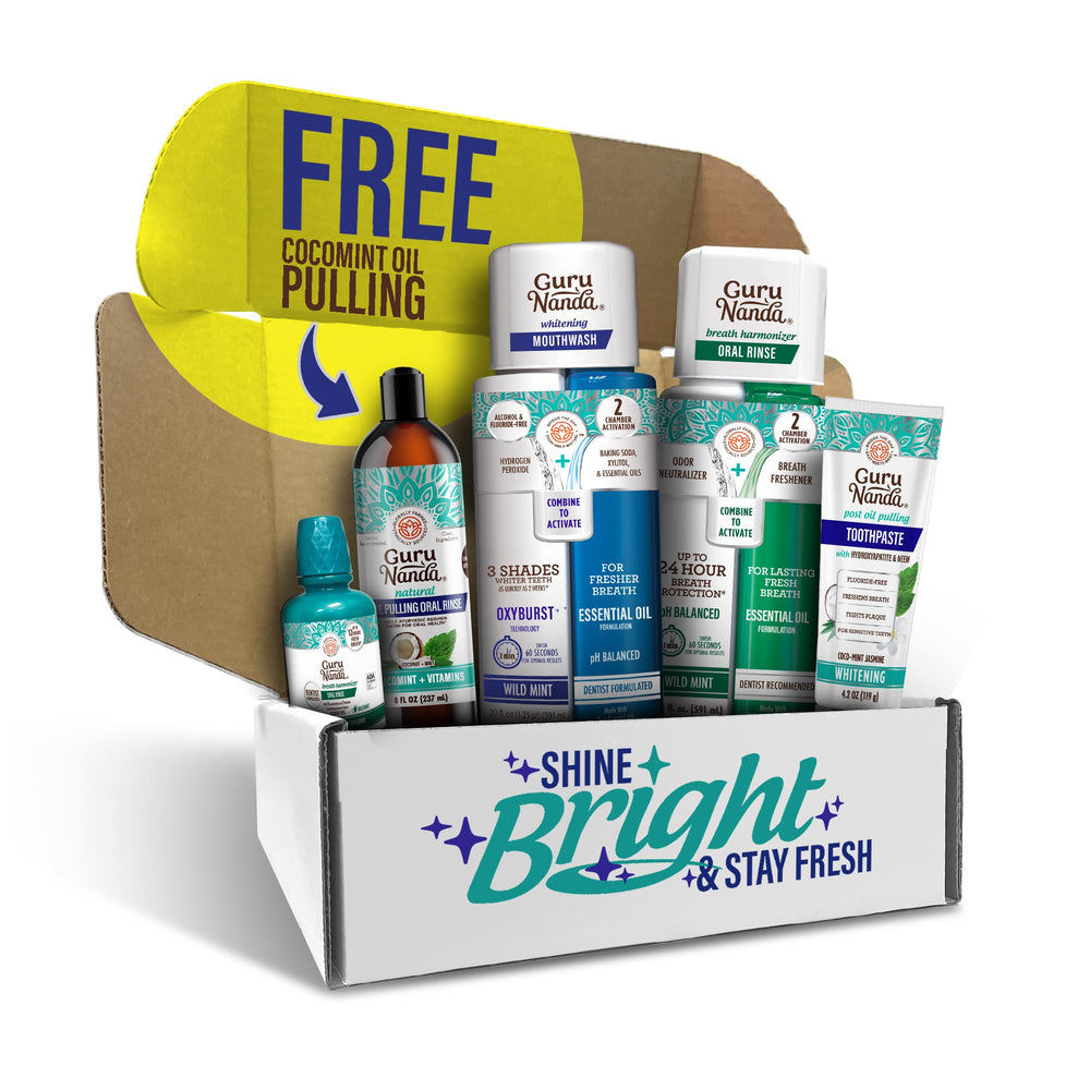 GuruNanda Shine Bright Bundle dual-barrel mouthwash for a brighter smile