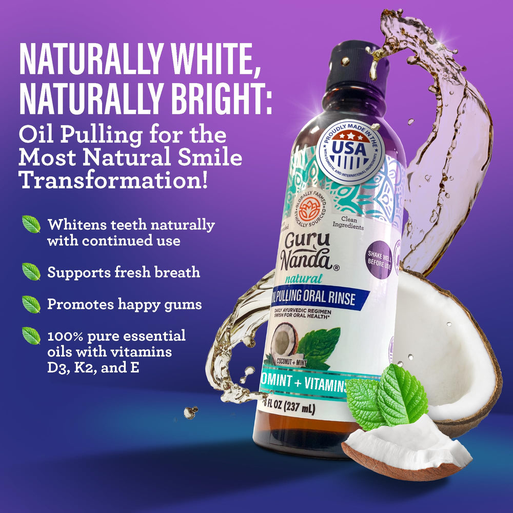 GuruNanda cocomint oil pulling bottle for a refreshing routine