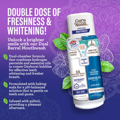 GuruNanda dual-barrel whitening mouthwash for a bright, clean feel