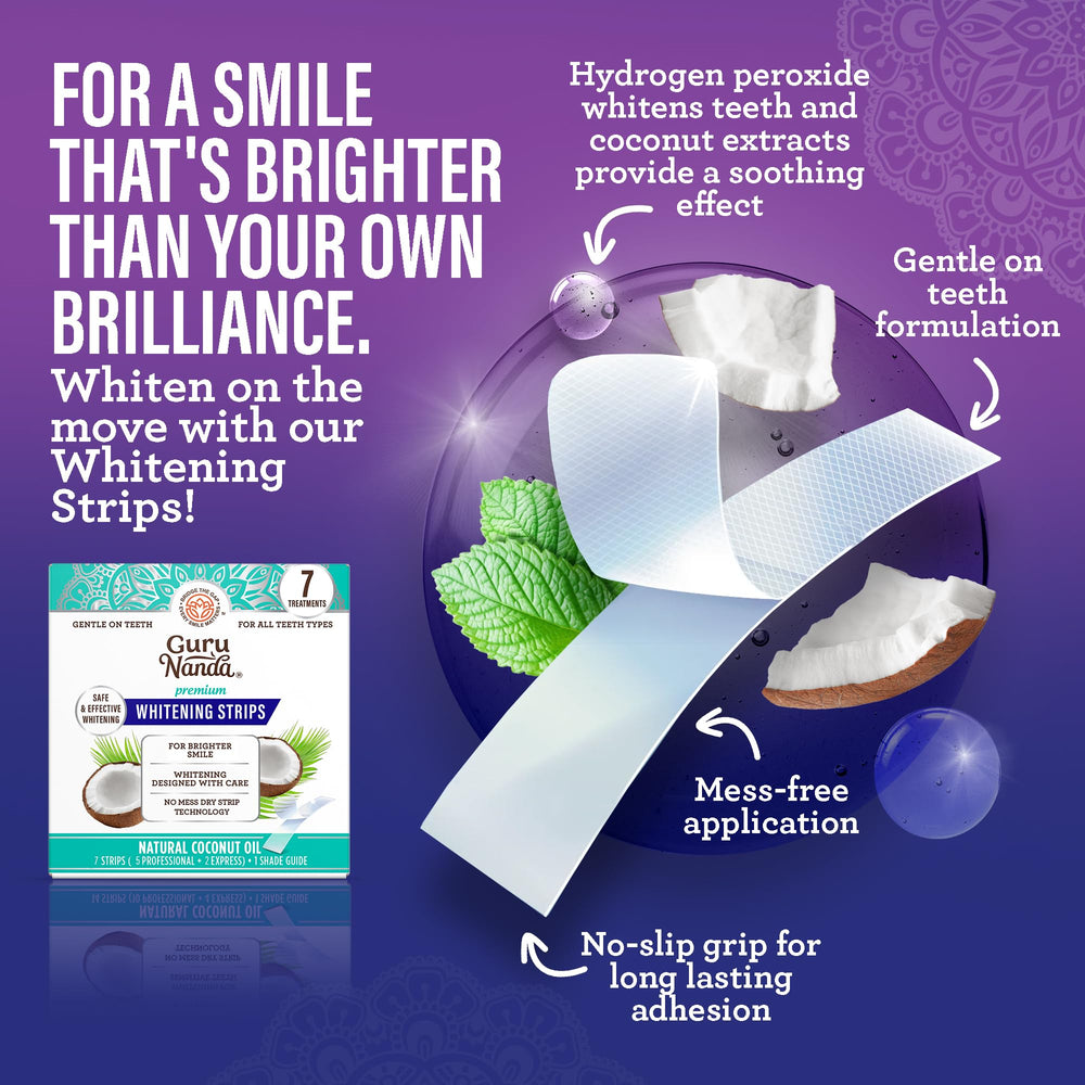GuruNanda whitening strips help reveal a subtly whiter smile