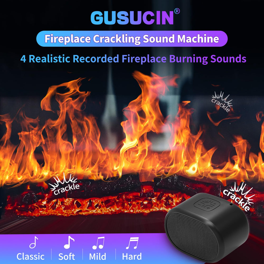 GUSUCIN crackling sound side angle enhances warmth and ambience around the electric fireplace.