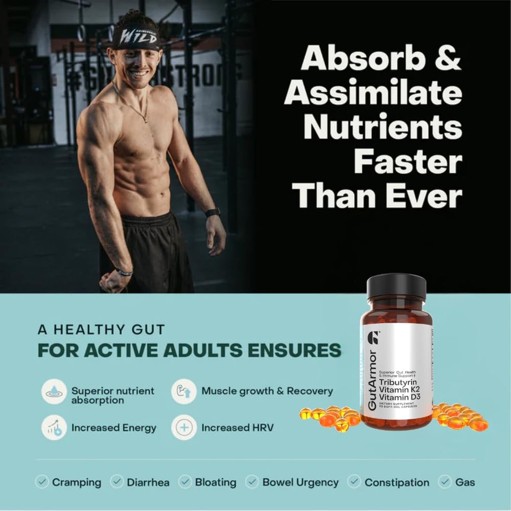 Gut Armor gluten-free lactose-free note beside bottle.