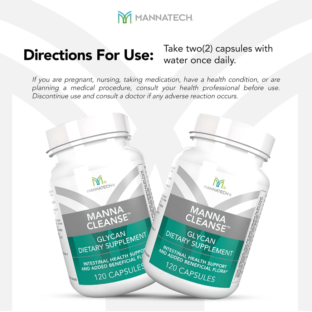 Gut health-themed setup with Mannatech products on a kitchen counter.