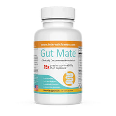 Gut Mate Probiotics bottle front view for easy daily use.