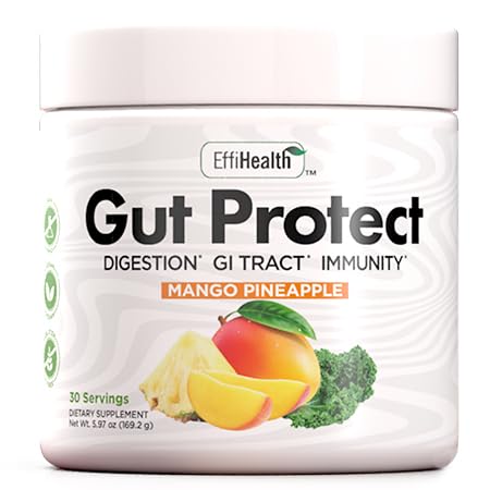 Gut Protect Greens powder tub closeup for daily digestive support.
