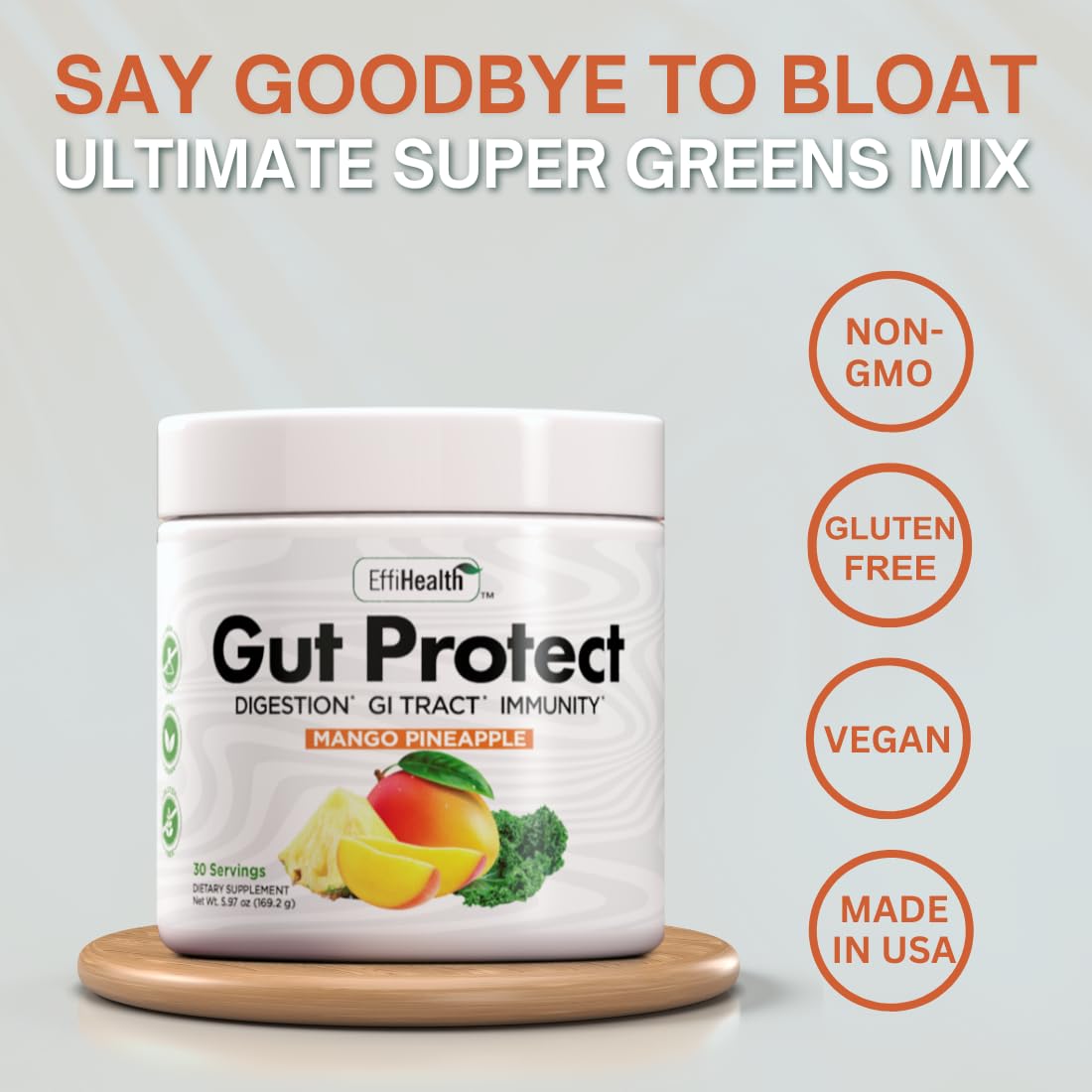 Gut Protect smoothie bowl with greens powder for energy and immunity.