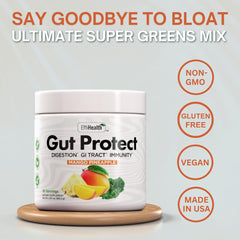 Gut Protect smoothie bowl with greens powder for energy and immunity.