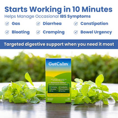 Close-up of GutCalm capsules showing natural peppermint oil