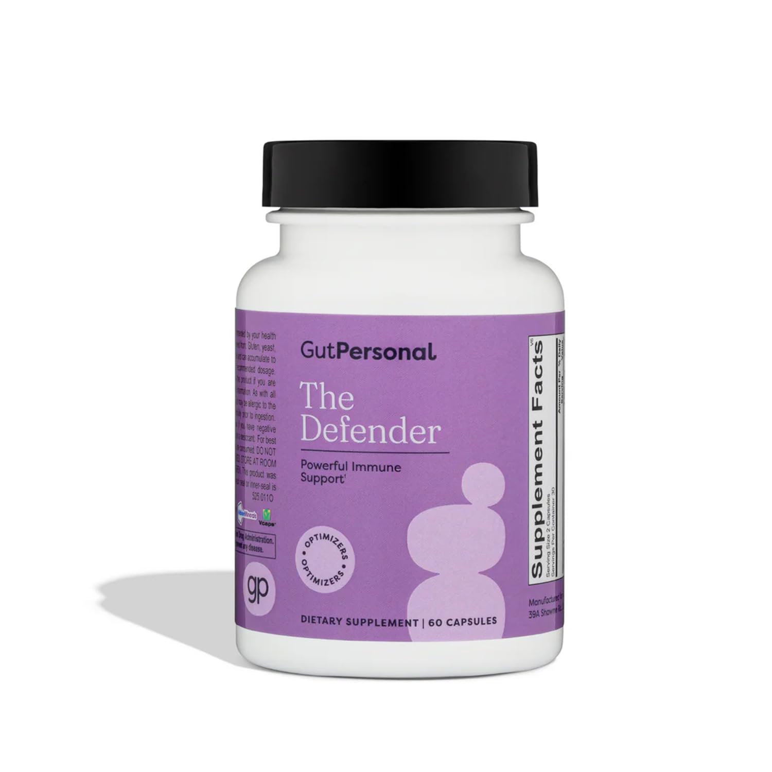 GutPersonal Defender bottle front view shows daily immune support in a convenient capsule.