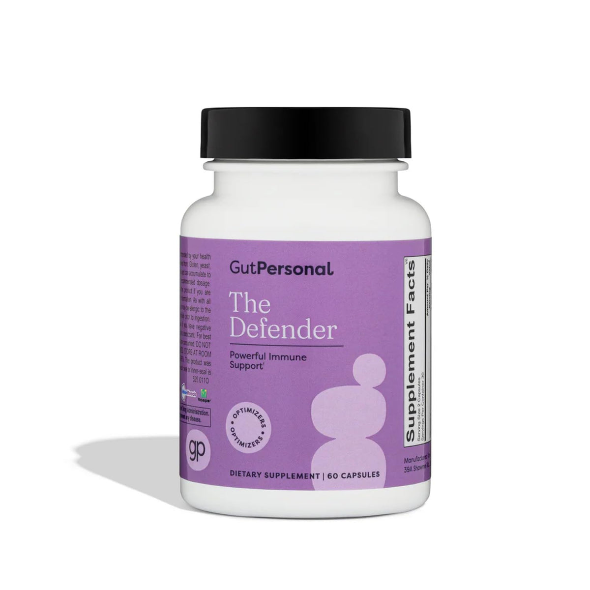 GutPersonal Defender bottle front view shows daily immune support in a convenient capsule.