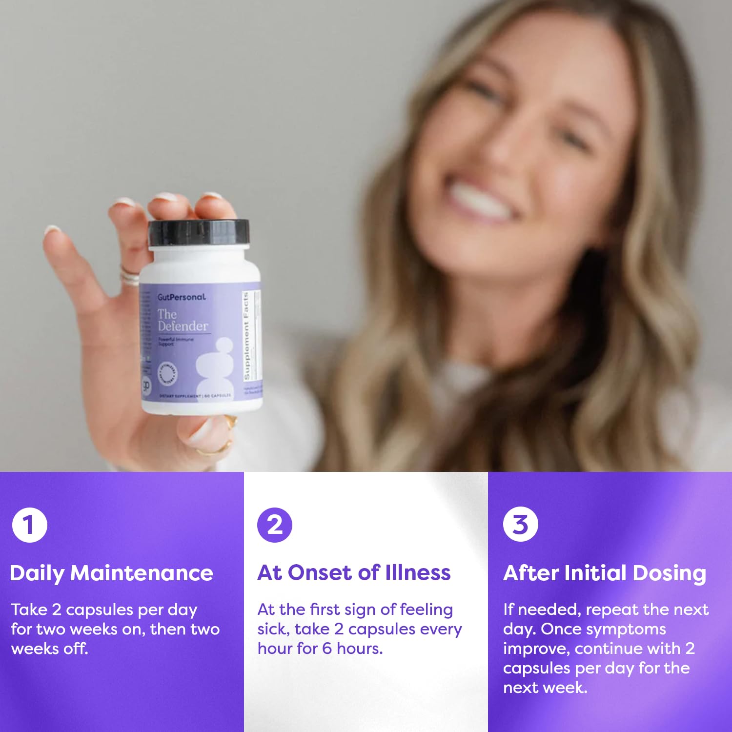 GutPersonal Defender packaging box communicates a science-informed immune support formula.