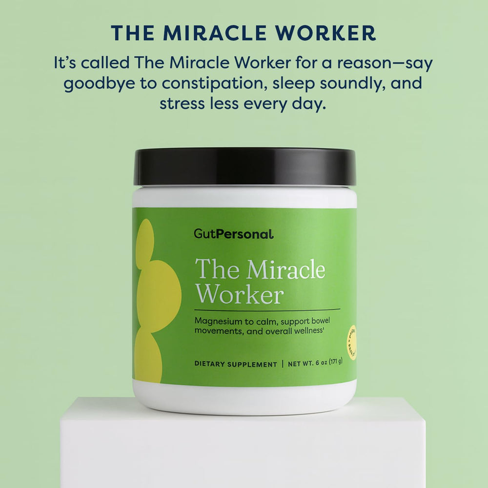 GutPersonal Miracle Worker morning-dose scoop next to a mug