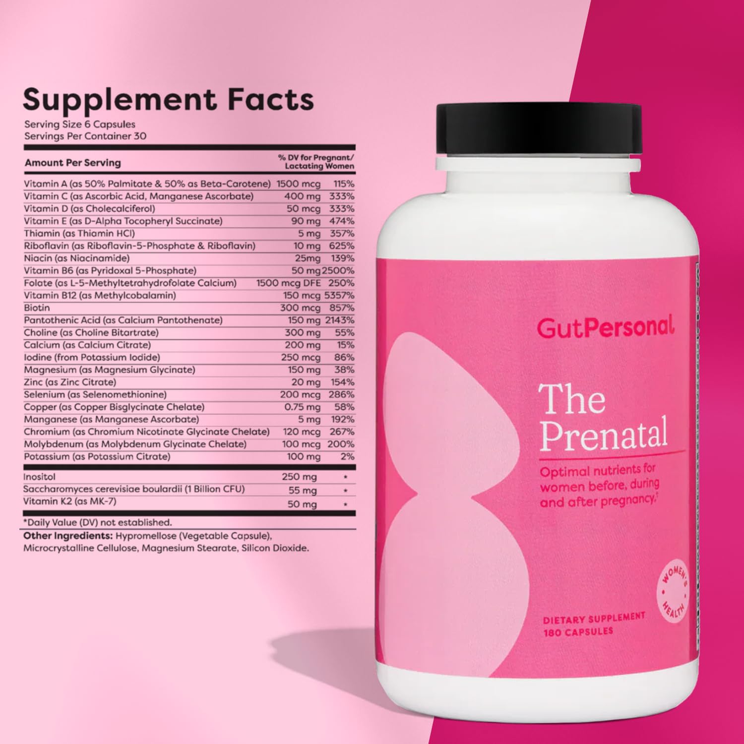 GutPersonal The Prenatal capsules closeup showing smooth, easy-to-swallow form.