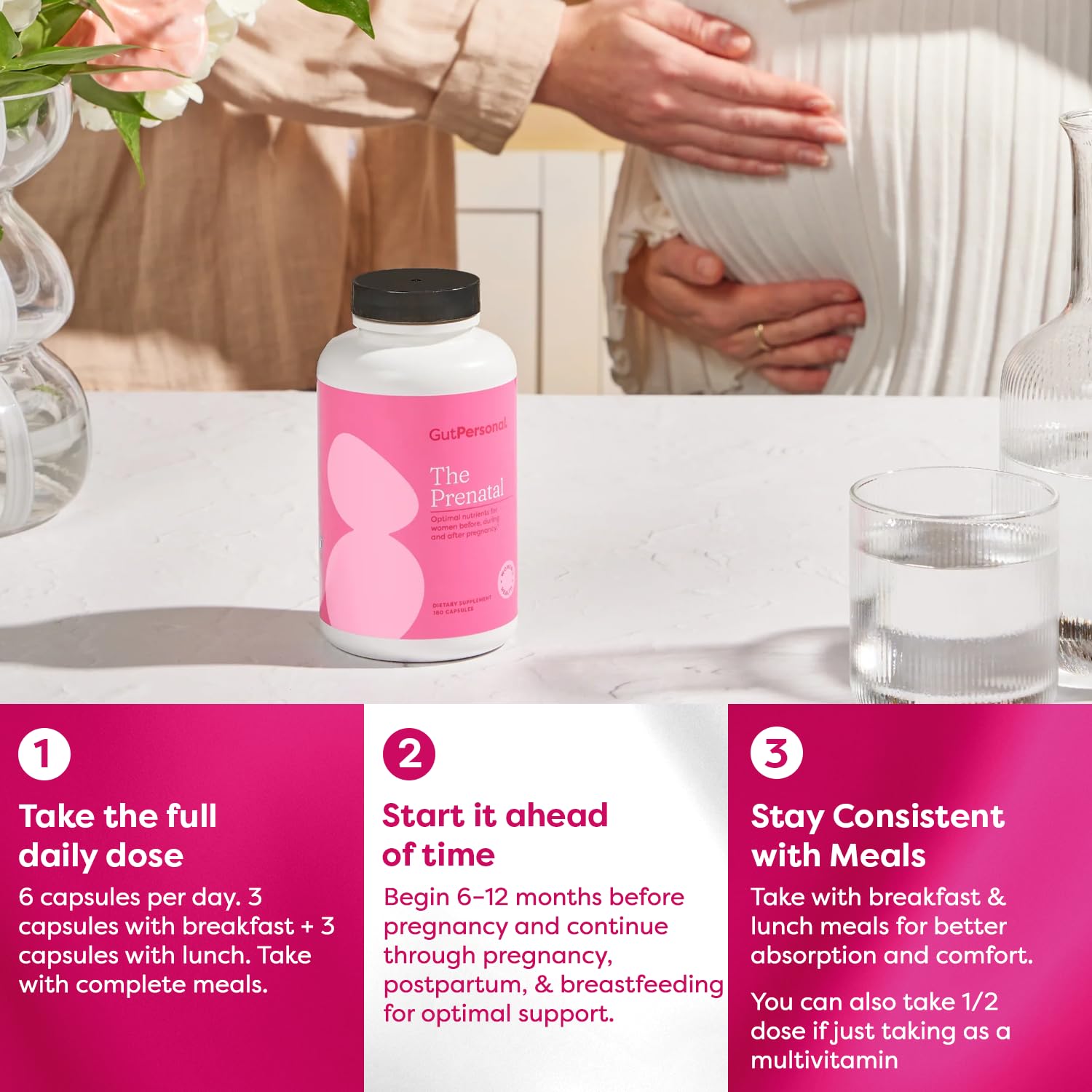 GutPersonal The Prenatal dosing guide showing recommended meals and timing.