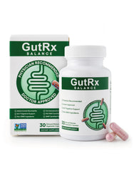 GutRx Balance bottle front shows probiotic formula for gut health